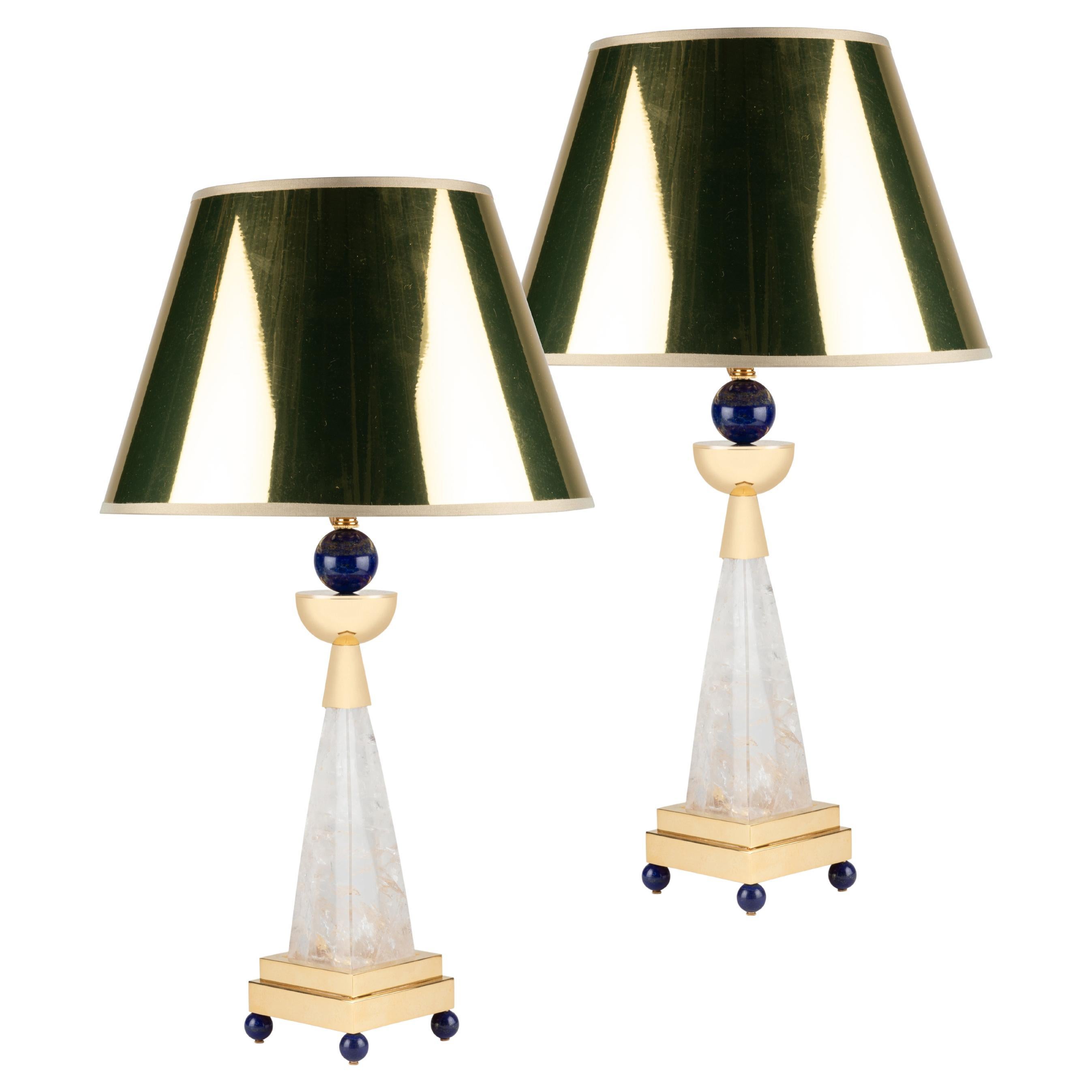 Rock Crystal and Lapis Lazuli Aiko II Lamps by Alexandre Vossion For Sale