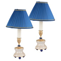 Rock Crystal and Lapis Lazuli Candlesticks-Lamps by Alexandre Vossion