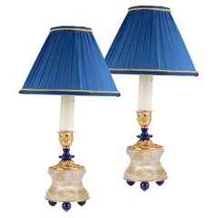 Rock Crystal and Lapis Lazuli Candlesticks / Lamps by Alexandre Vossion
