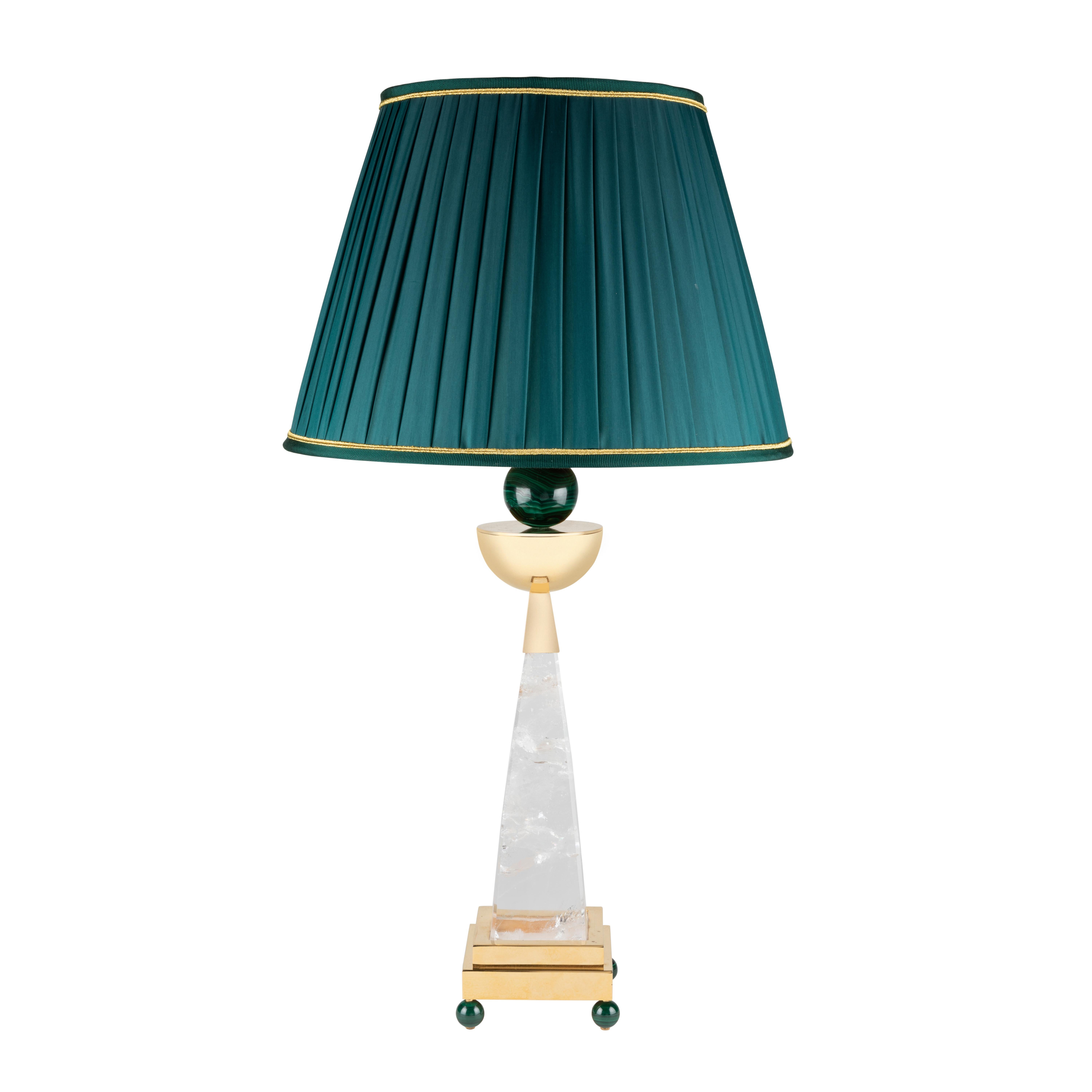 Modern Rock Crystal and Malachite Aiko II Lamps Model by Alexandre Vossion For Sale