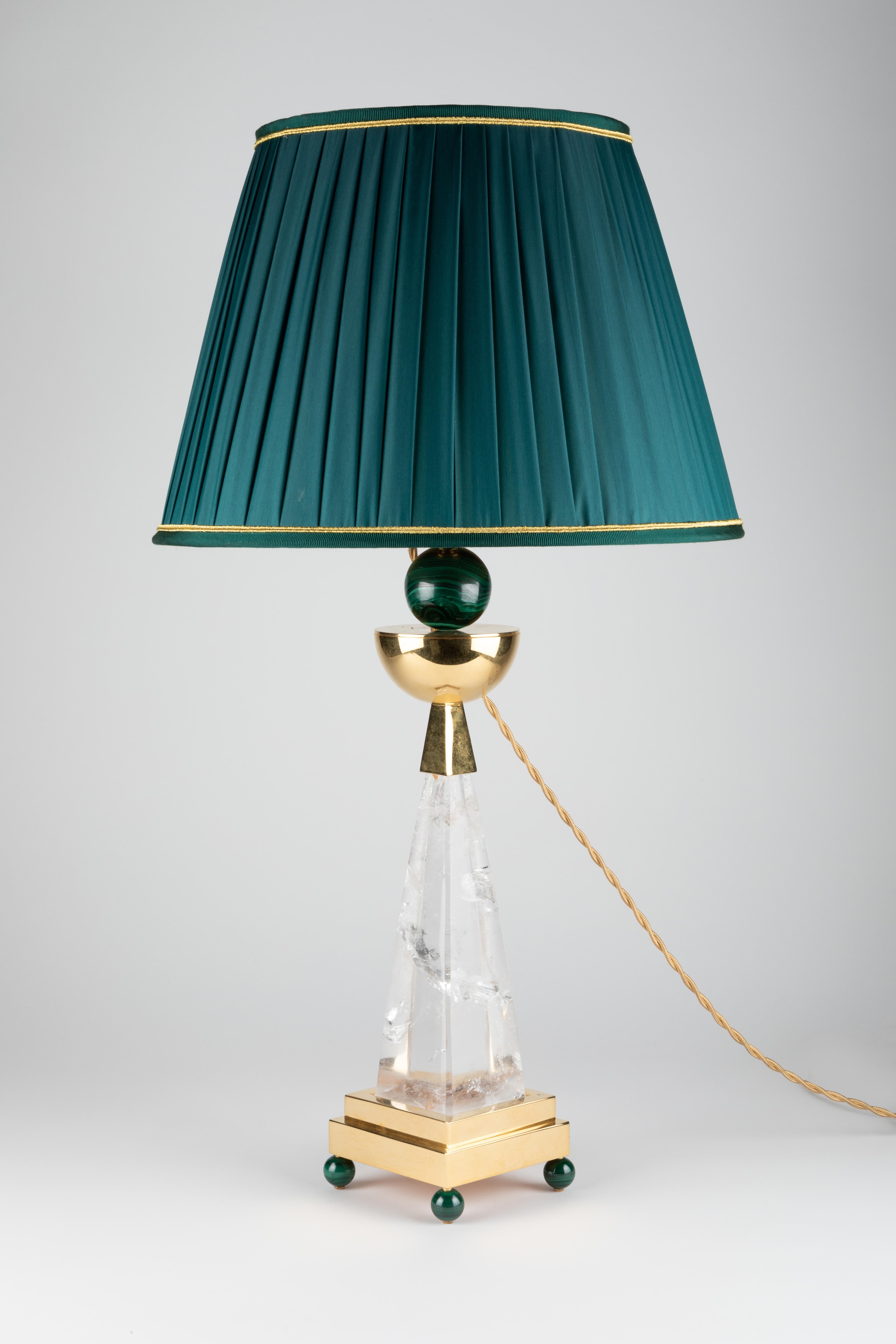 French Rock Crystal and Malachite Aiko II Lamps Model by Alexandre Vossion For Sale