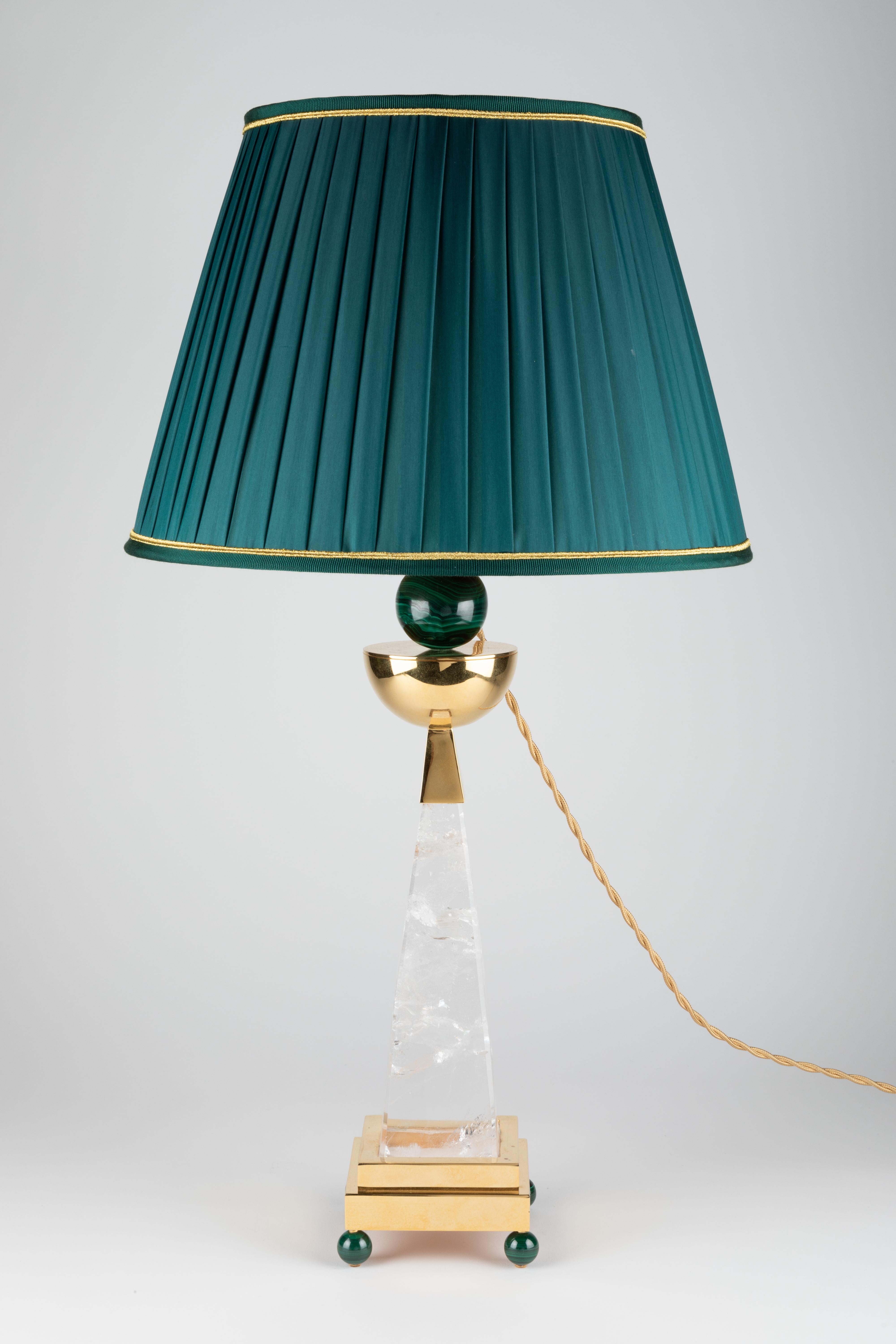 Rock Crystal and Malachite Aiko II Lamps Model by Alexandre Vossion In New Condition For Sale In SAINT-OUEN, FR
