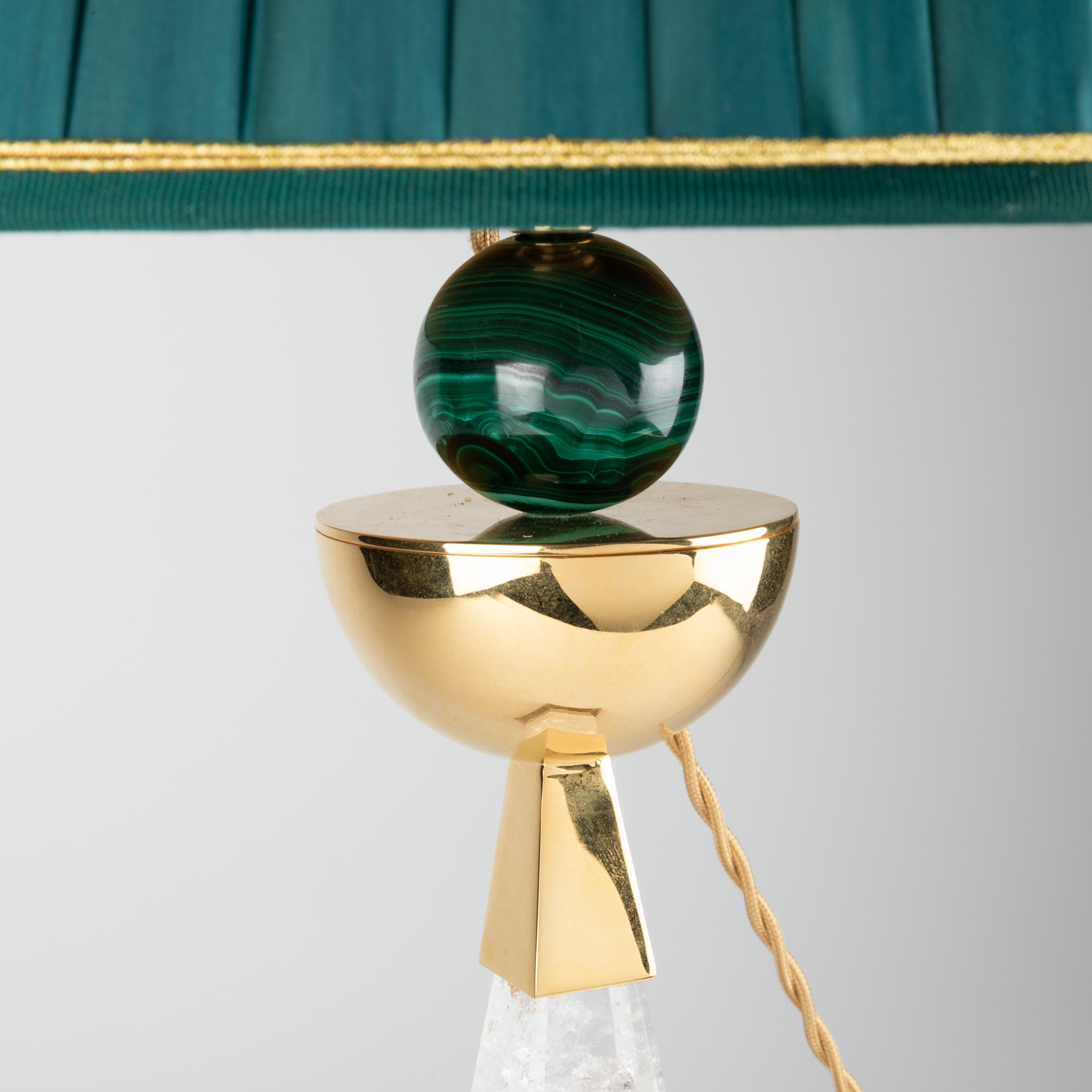 Contemporary Rock Crystal and Malachite Aiko II Lamps Model by Alexandre Vossion For Sale