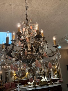 Rock crystal and pink rose quartz crystal 12 light chandelier