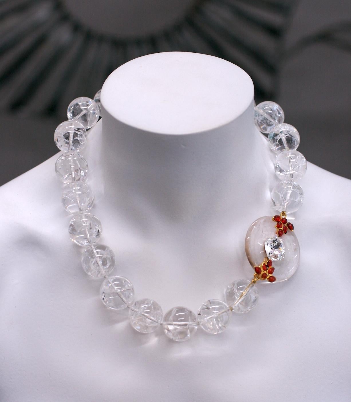 Rock Crystal and Poured Glass Bead Necklace, MWLC In New Condition For Sale In New York, NY