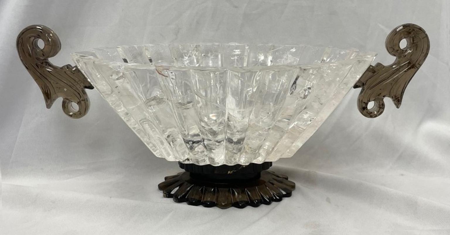 Rock Crystal and Smokey Scalloped bowl Center Piece For Sale 5