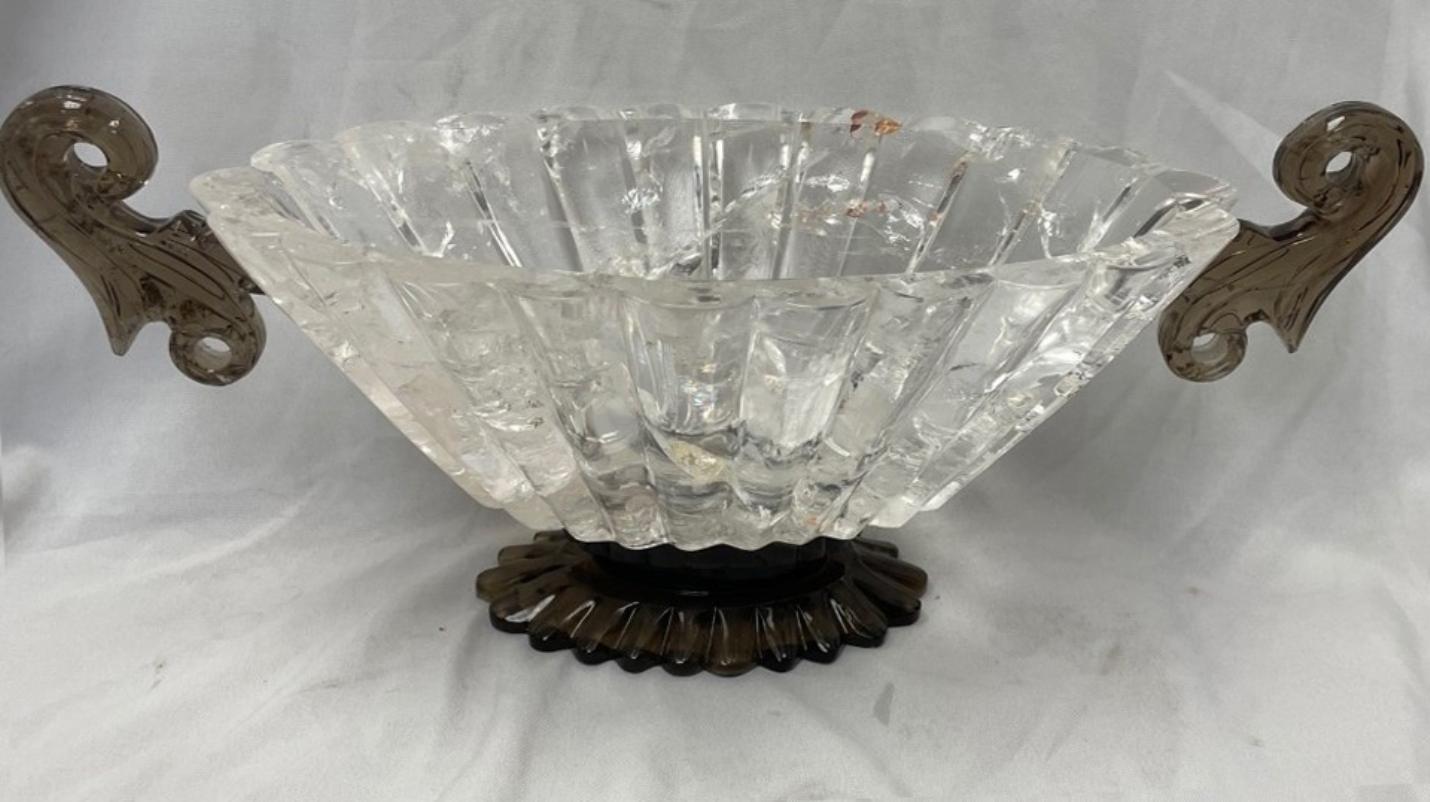 Rock Crystal and Smokey Scalloped bowl Center Piece For Sale 7