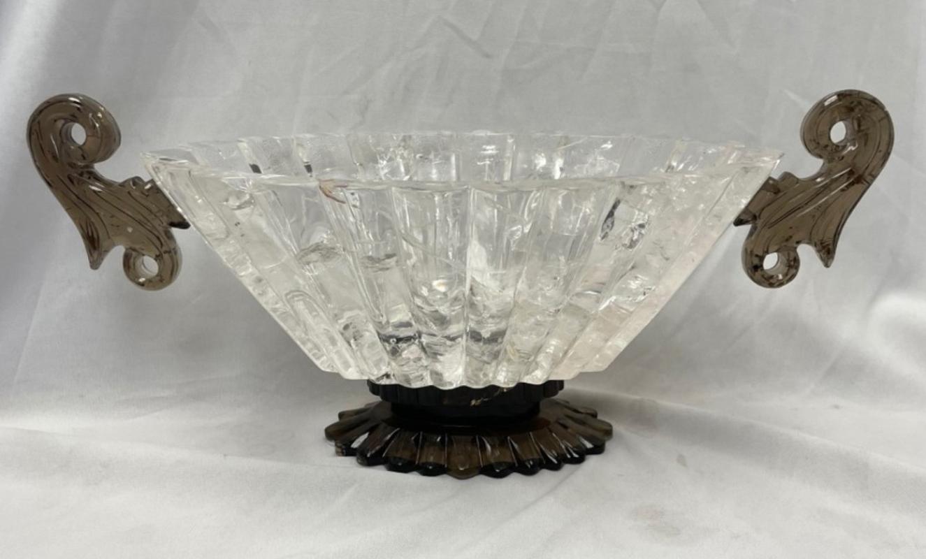 Rock Crystal and Smokey Scalloped bowl Center Piece For Sale 1