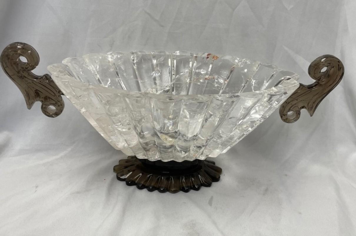 Rock Crystal and Smokey Scalloped bowl Center Piece For Sale 3