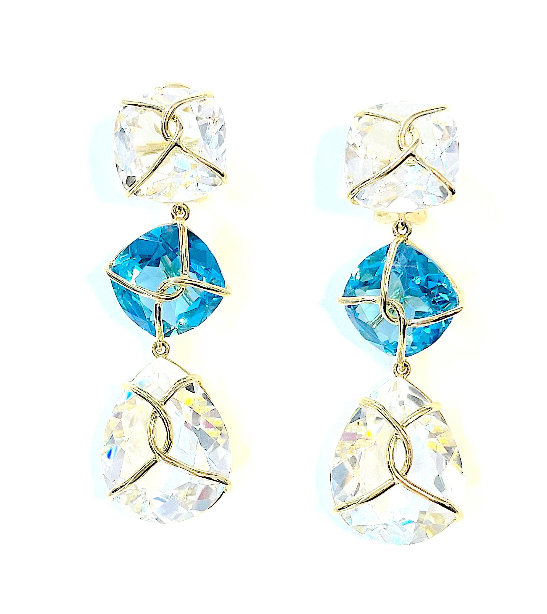 Rock Crystal and Twisted Gold Drop Earrings In New Condition For Sale In New York, NY