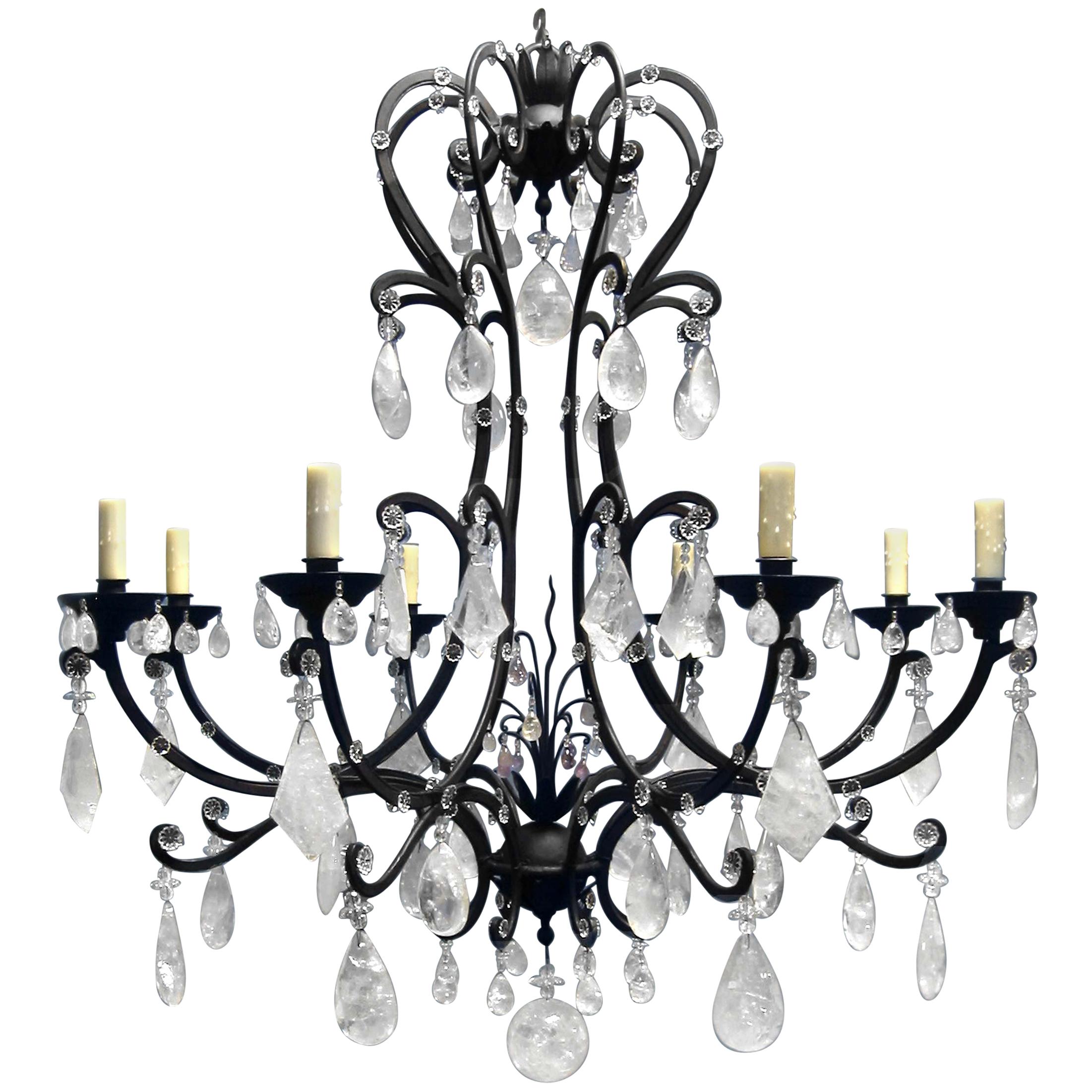 Rock Crystal and Wrought Iron Genoese Chandelier