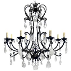 Rock Crystal and Wrought Iron Genoese Chandelier
