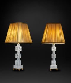 Rock Crystal Art Deco Style Pair of Lamps by Alexandre Vossion