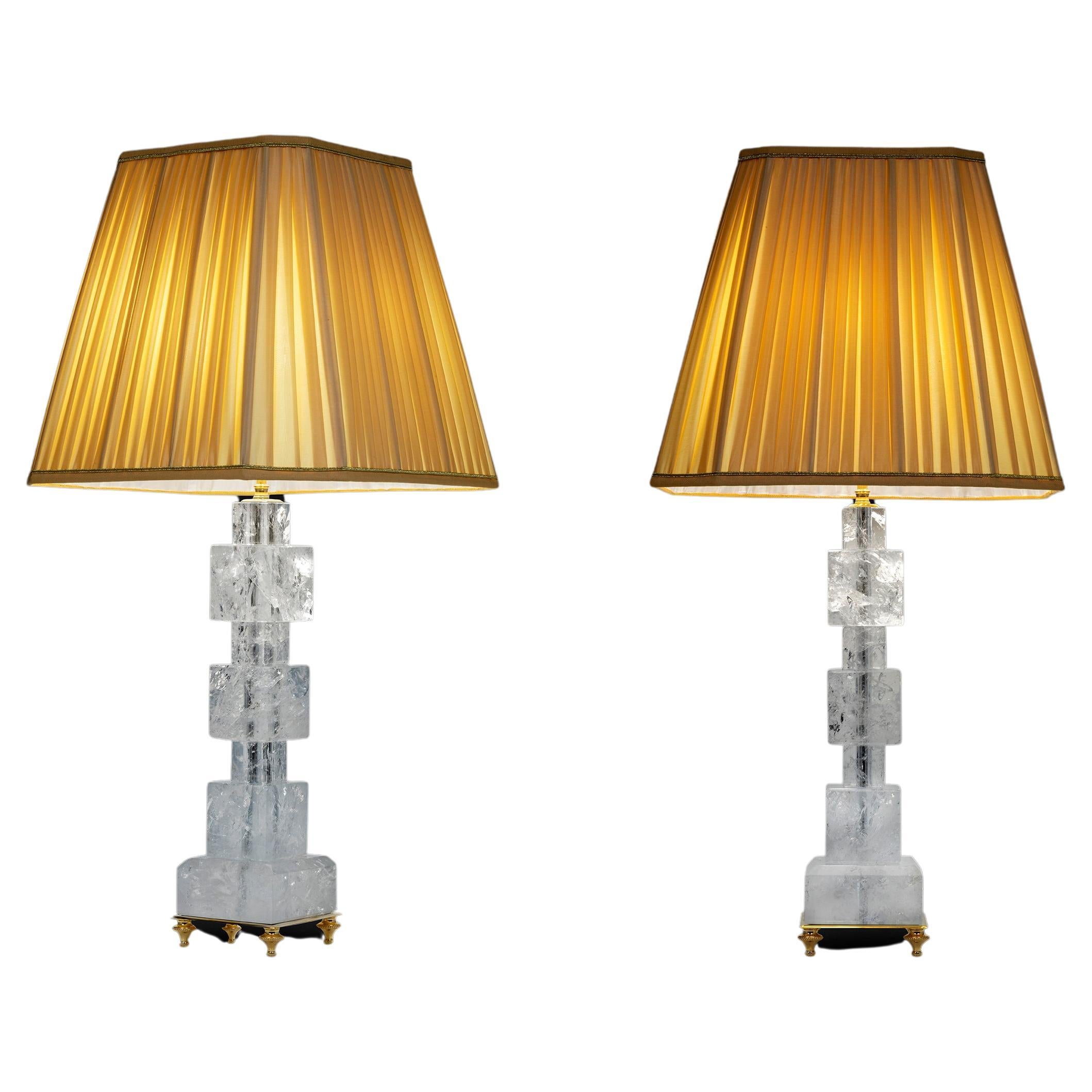 Rock Crystal Art Deco Style Pair of Lamps by Alexandre Vossion For Sale