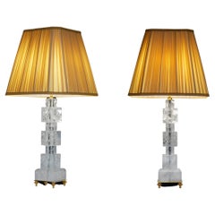 Rock Crystal Art Deco Style Pair of Lamps by Alexandre Vossion