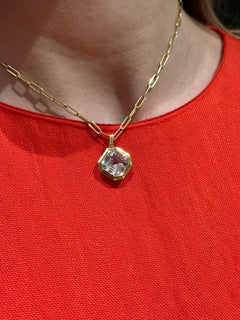 Rock Crystal Asscher Cut Bezel Set Pendant In 18K Yellow Gold