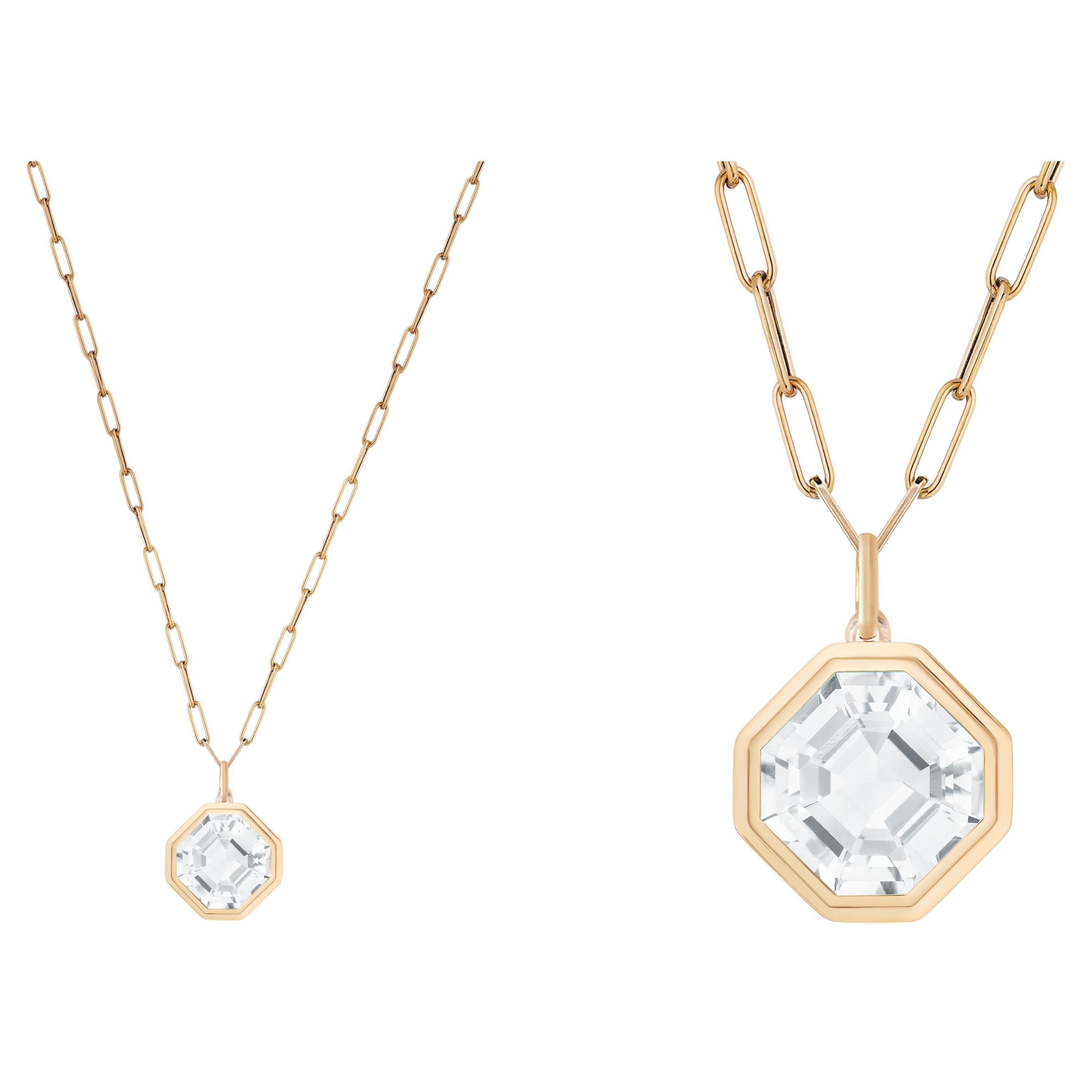 Rock Crystal Asscher Cut Bezel Set Pendant In 18K Yellow Gold