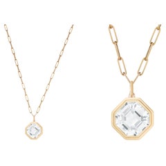 Rock Crystal Asscher Cut Bezel Set Pendant In 18K Yellow Gold