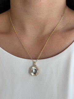 Colgante De Cristal De Roca Corte Asscher Con Diamantes En Oro Amarillo De 18K