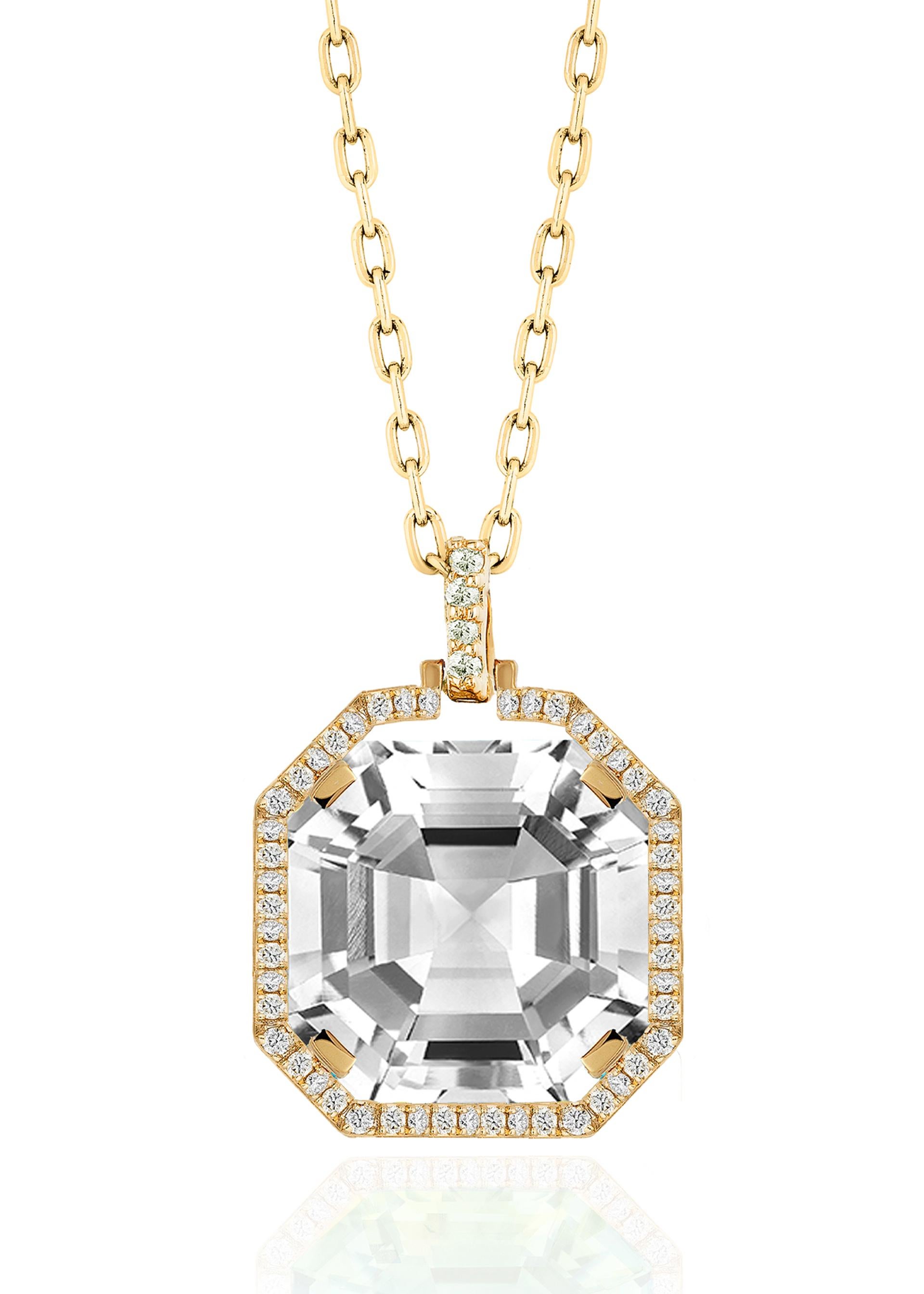 Rock Crystal Asscher Cut Pendant With Diamonds In 18K Yellow Gold In New Condition For Sale In New York, NY