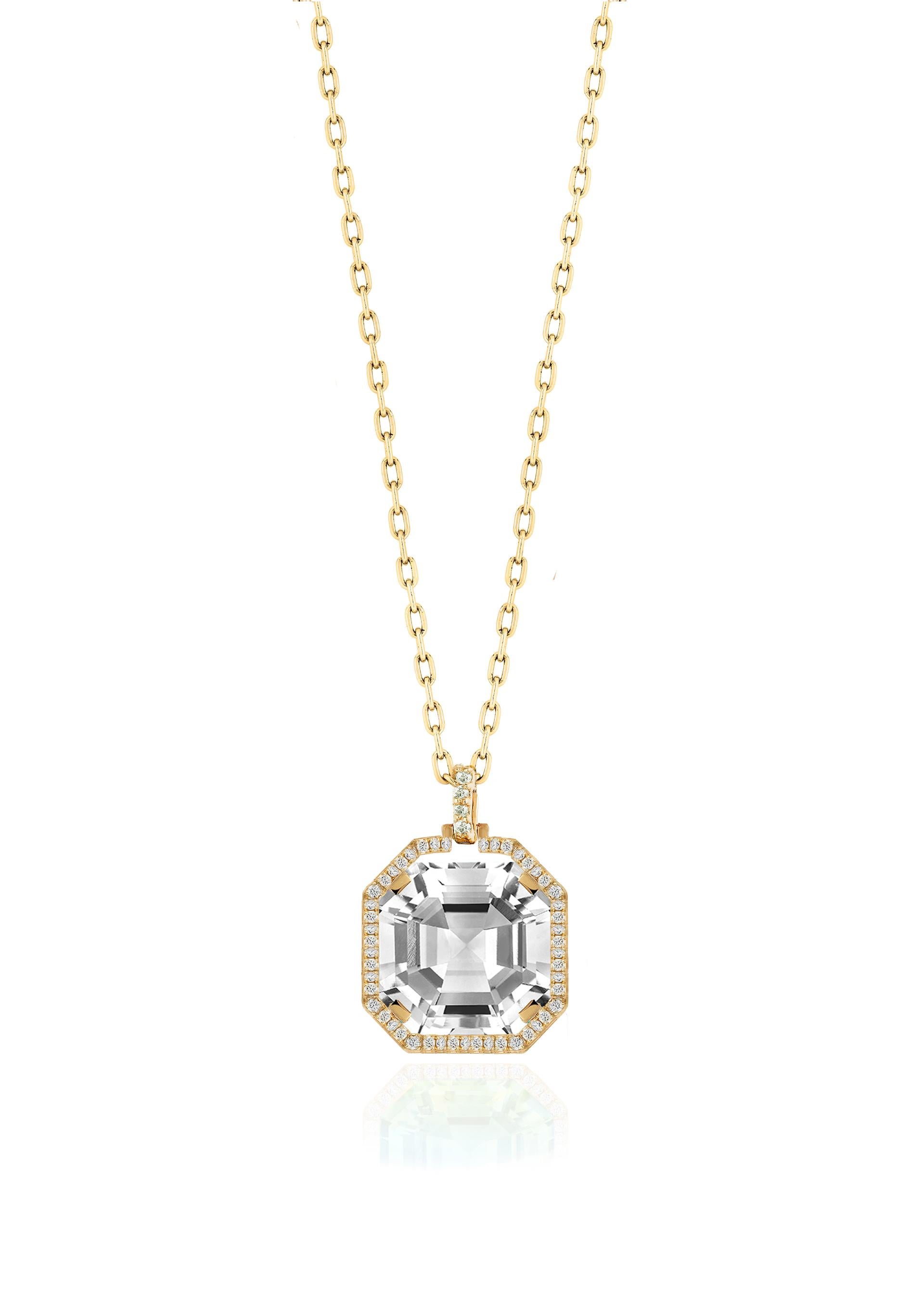 Rock Crystal Asscher Cut Pendant With Diamonds In 18K Yellow Gold For Sale 4
