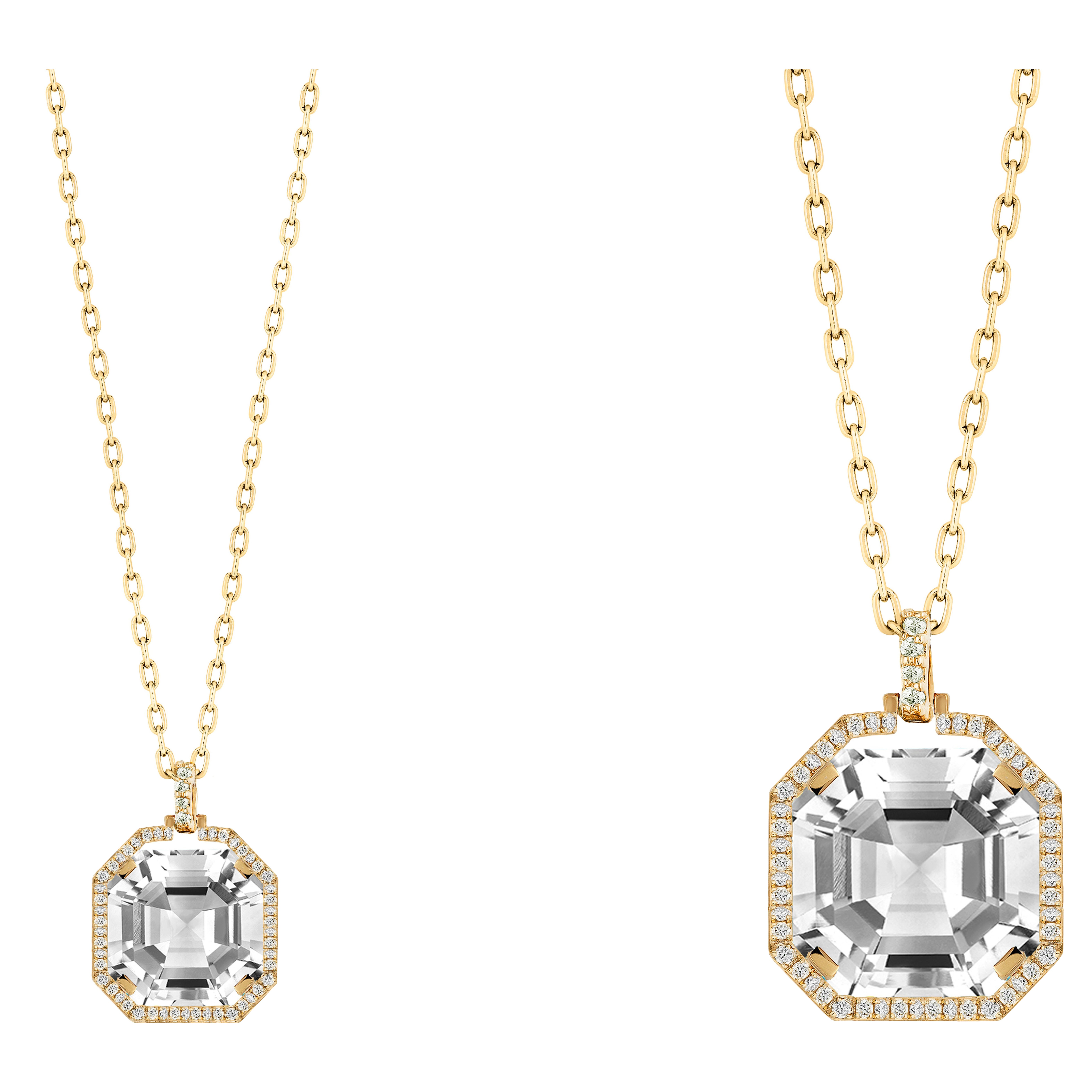 Rock Crystal Asscher Cut Pendant With Diamonds In 18K Yellow Gold For Sale