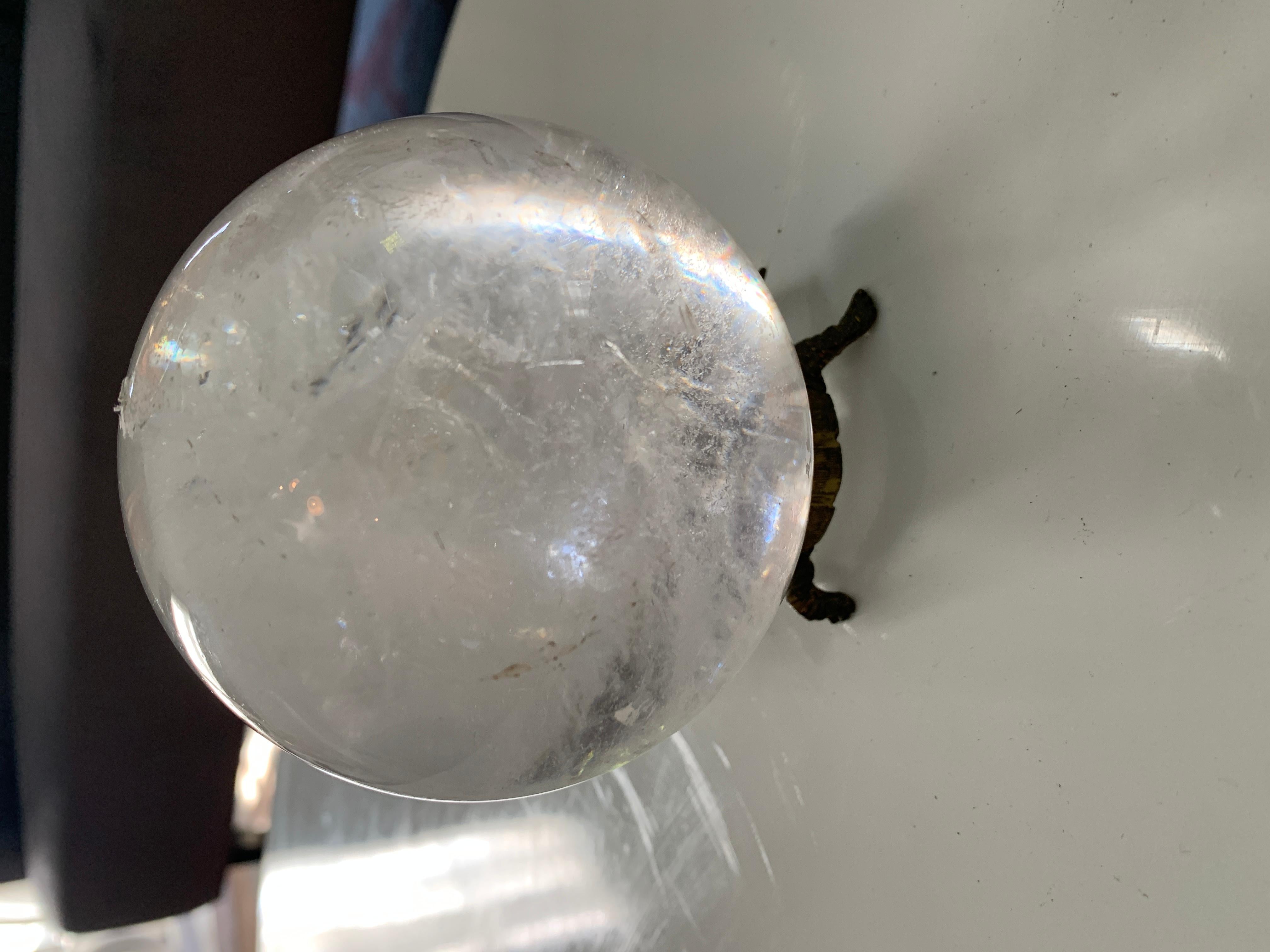 Organic Modern Rock Crystal Ball on Brass Turtle Base