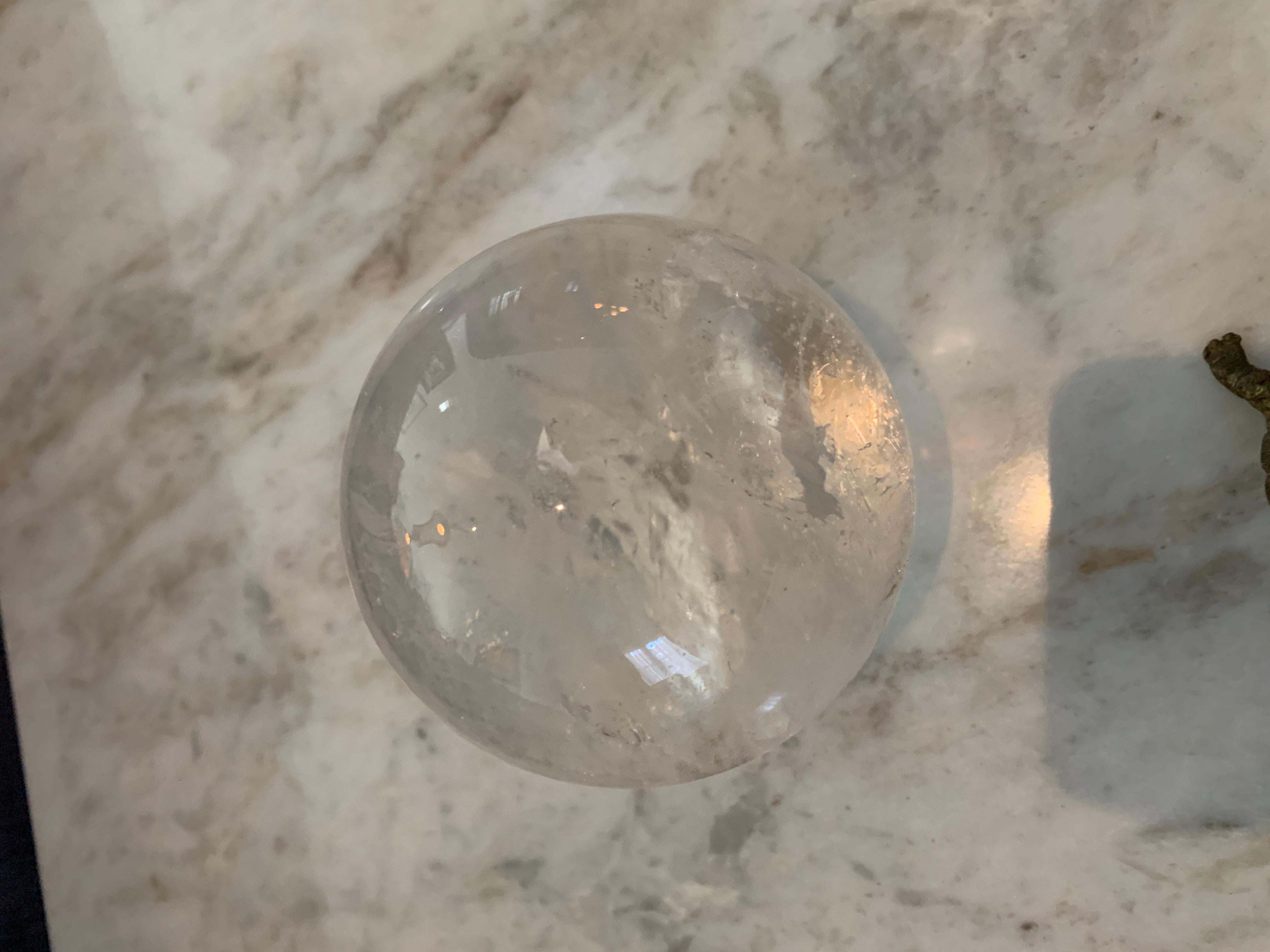 Rock Crystal Ball on Brass Turtle Base In Good Condition In Los Angeles, CA