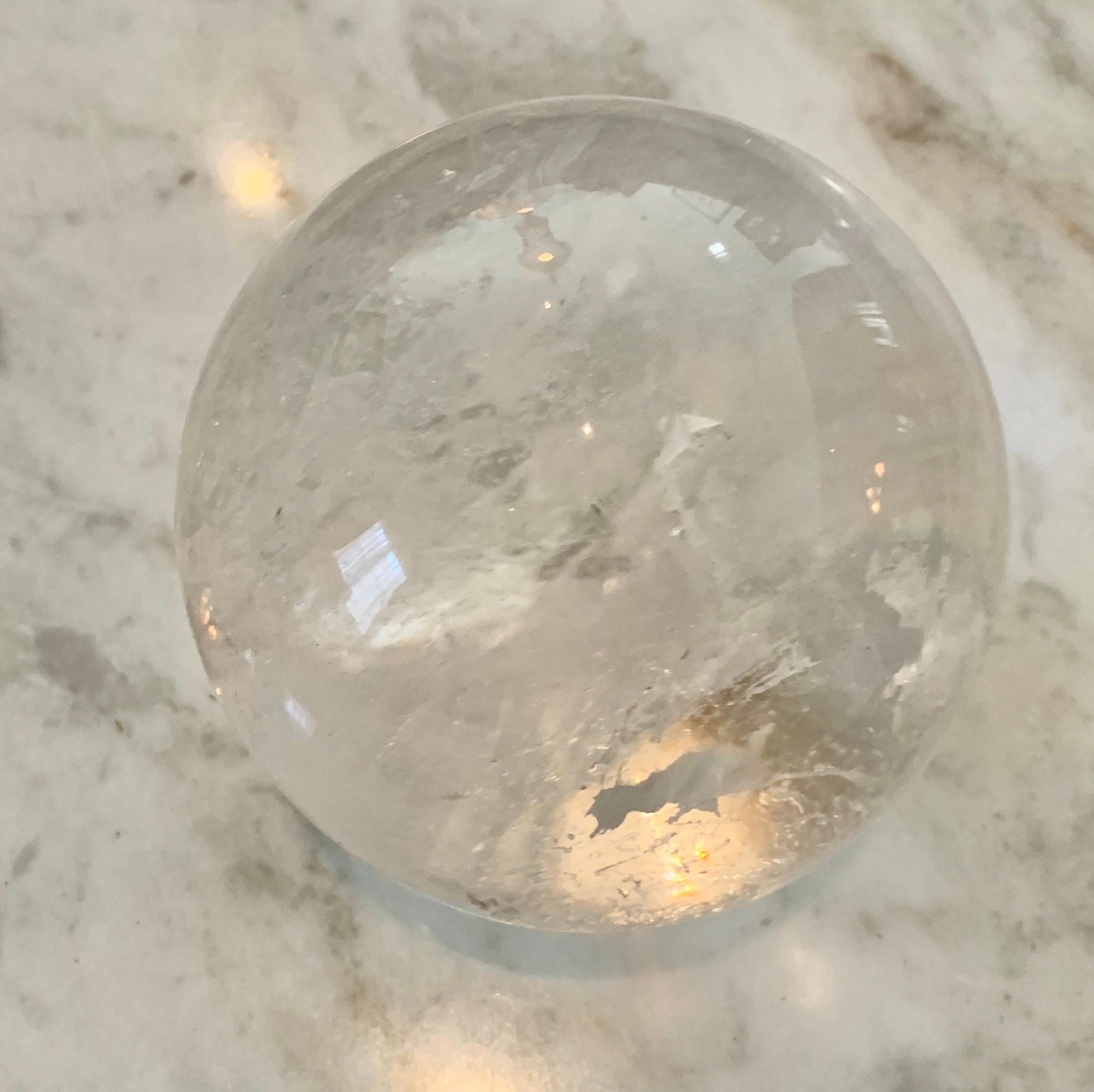 20th Century Rock Crystal Ball on Brass Turtle Base