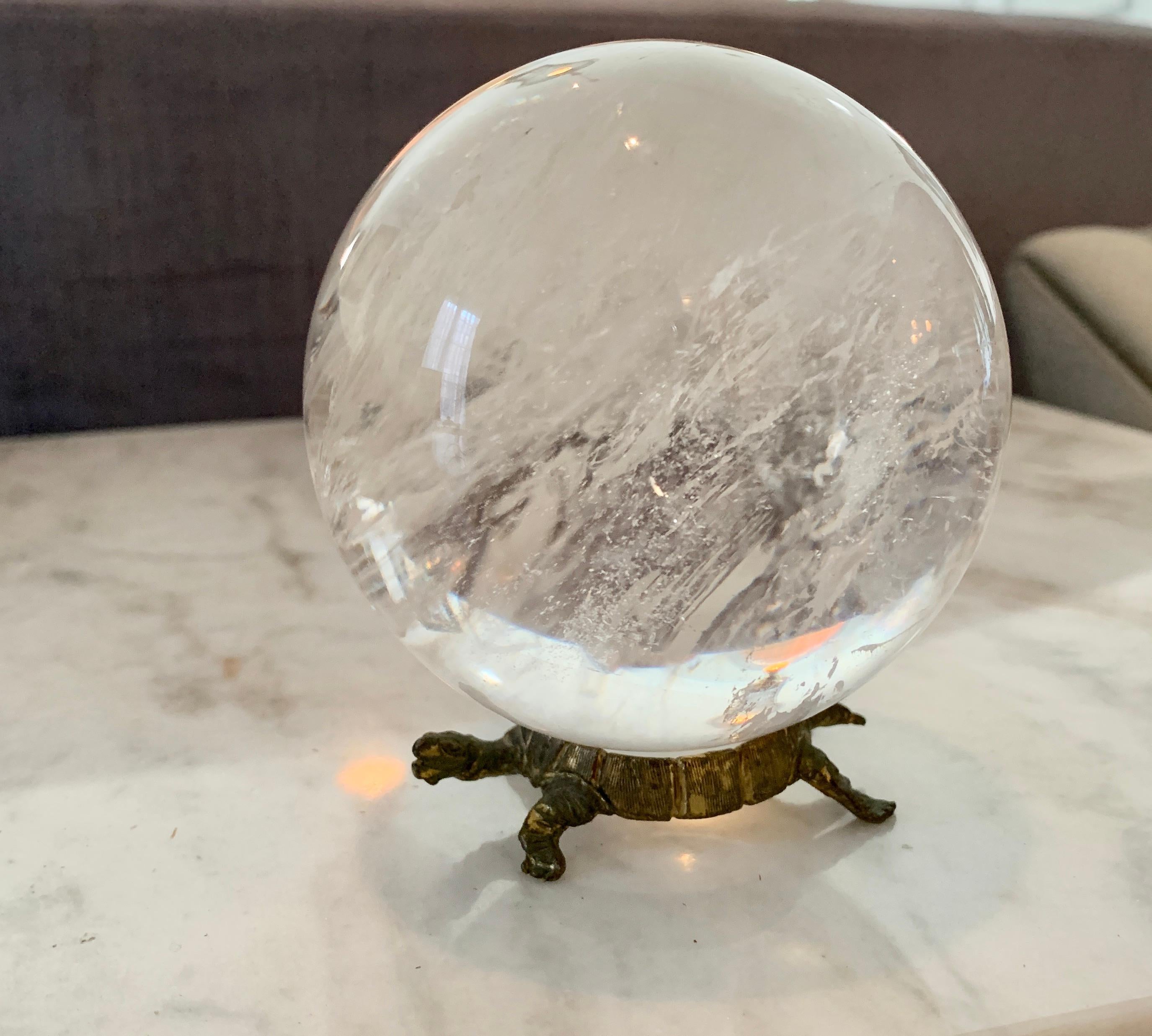 Rock Crystal Ball on Brass Turtle Base 1