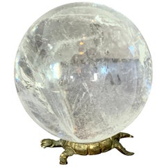 Rock Crystal Ball on Brass Turtle Base