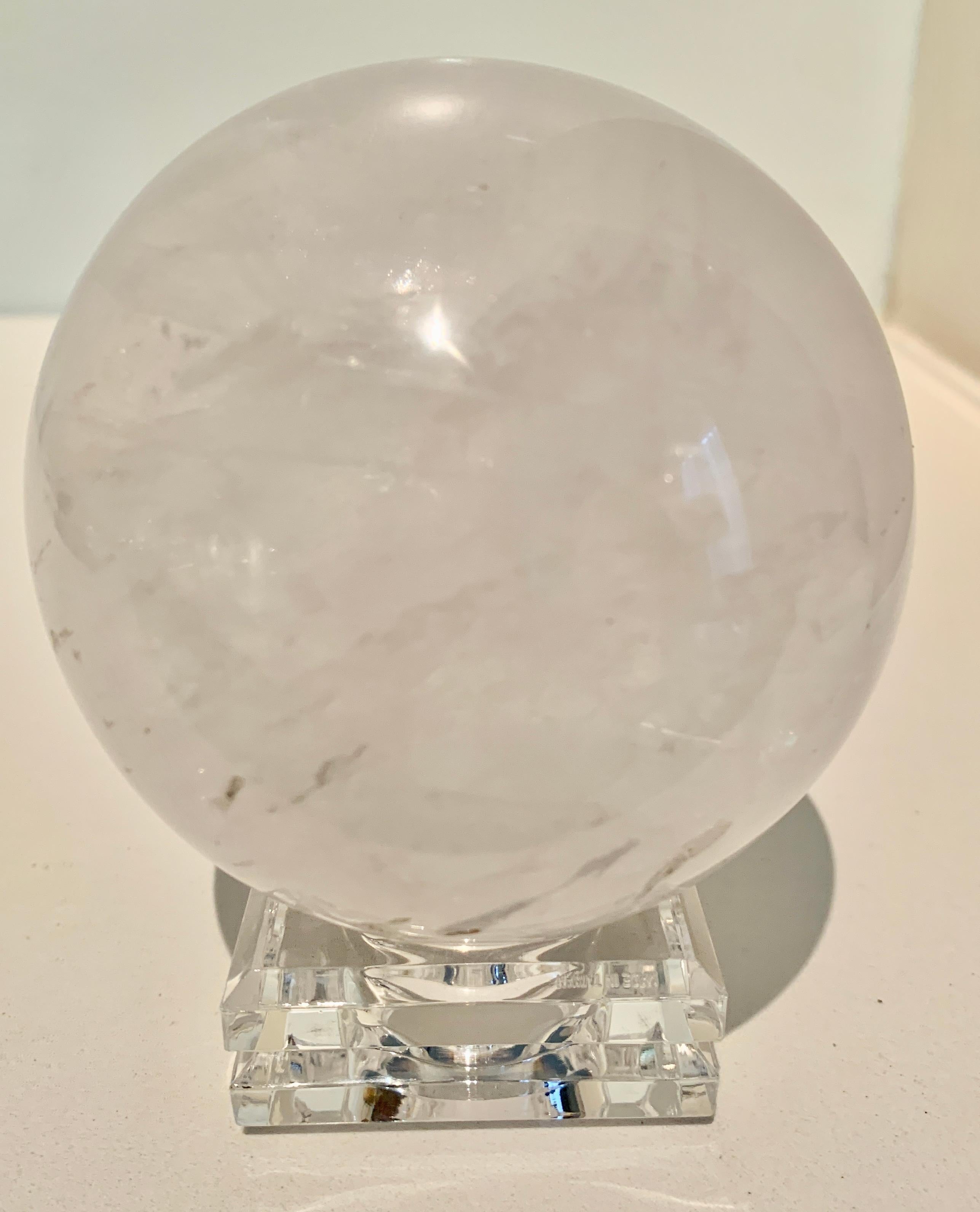 Rock Crystal Ball on Stand Paper Weight In Good Condition For Sale In Los Angeles, CA
