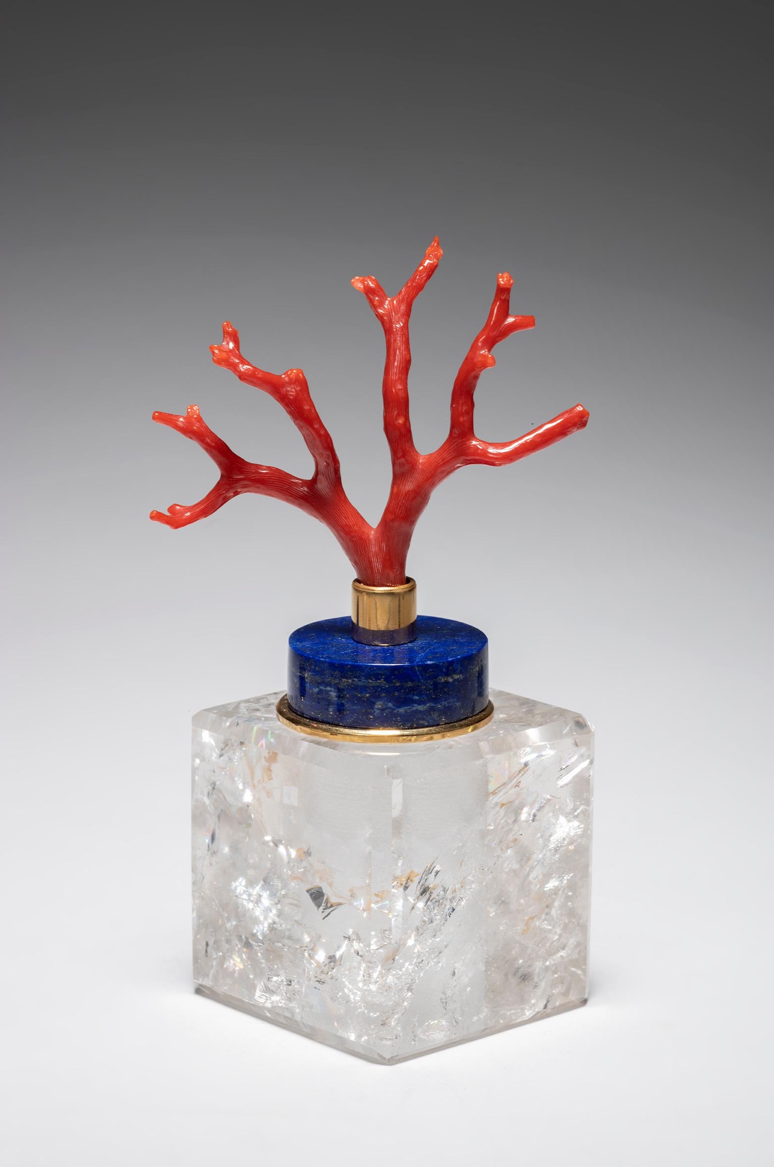 Neoclassical Rock Crystal Base Supporting a Lapis Lazuli Mediterranean Coral Branch
