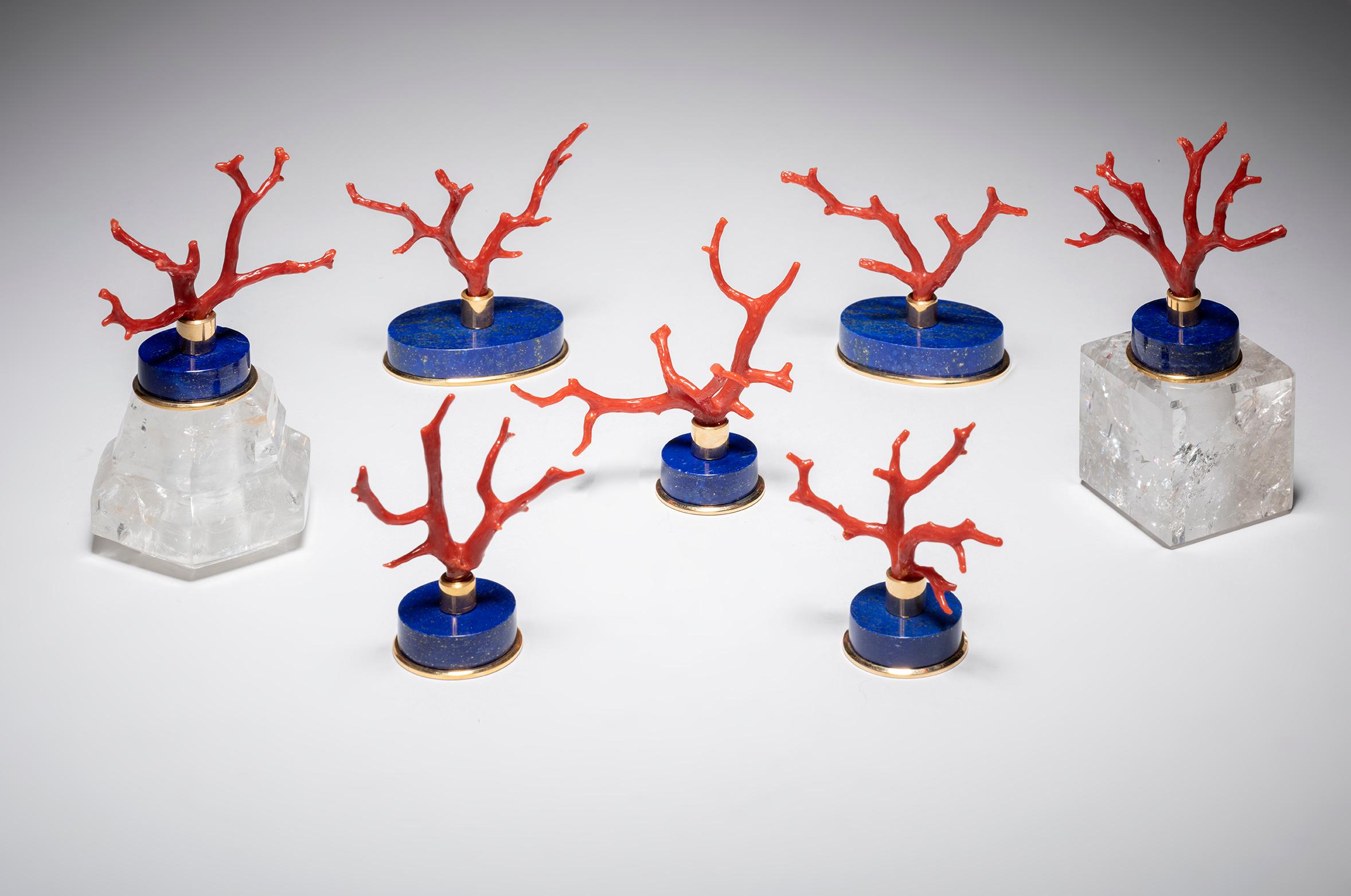 Contemporary Rock Crystal Base Supporting a Lapis Lazuli Mediterranean Coral Branch