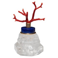 Rock Crystal Base Supporting a Lapis Lazuli Mediterranean Coral Branch