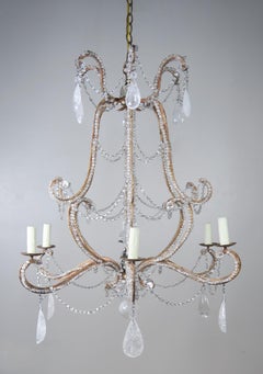 Rock Crystal Beaded Frame Chandelier with Beaded Garlands, Mid-20th Century