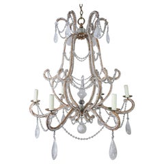 Rock Crystal Beaded Frame Chandelier with Beaded Garlands, Mid-20th Century