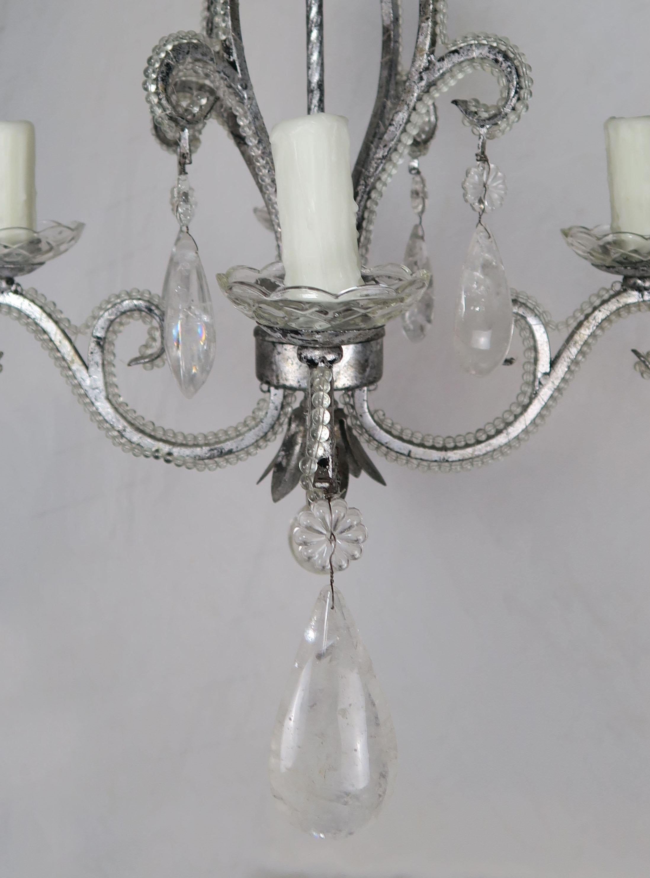 Other Rock Crystal Beaded Silver Gilt Metal Chandelier