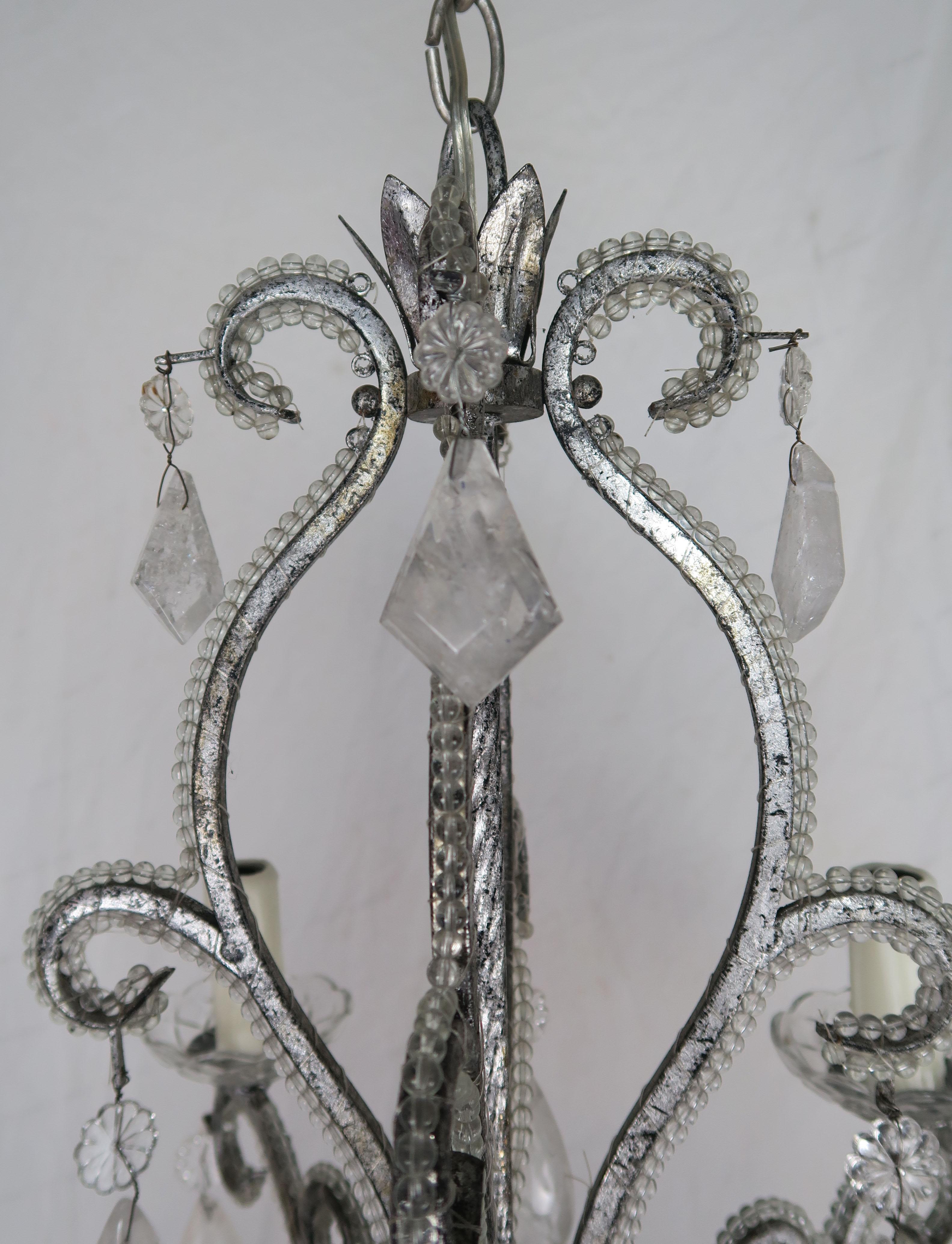 20th Century Rock Crystal Beaded Silver Gilt Metal Chandelier