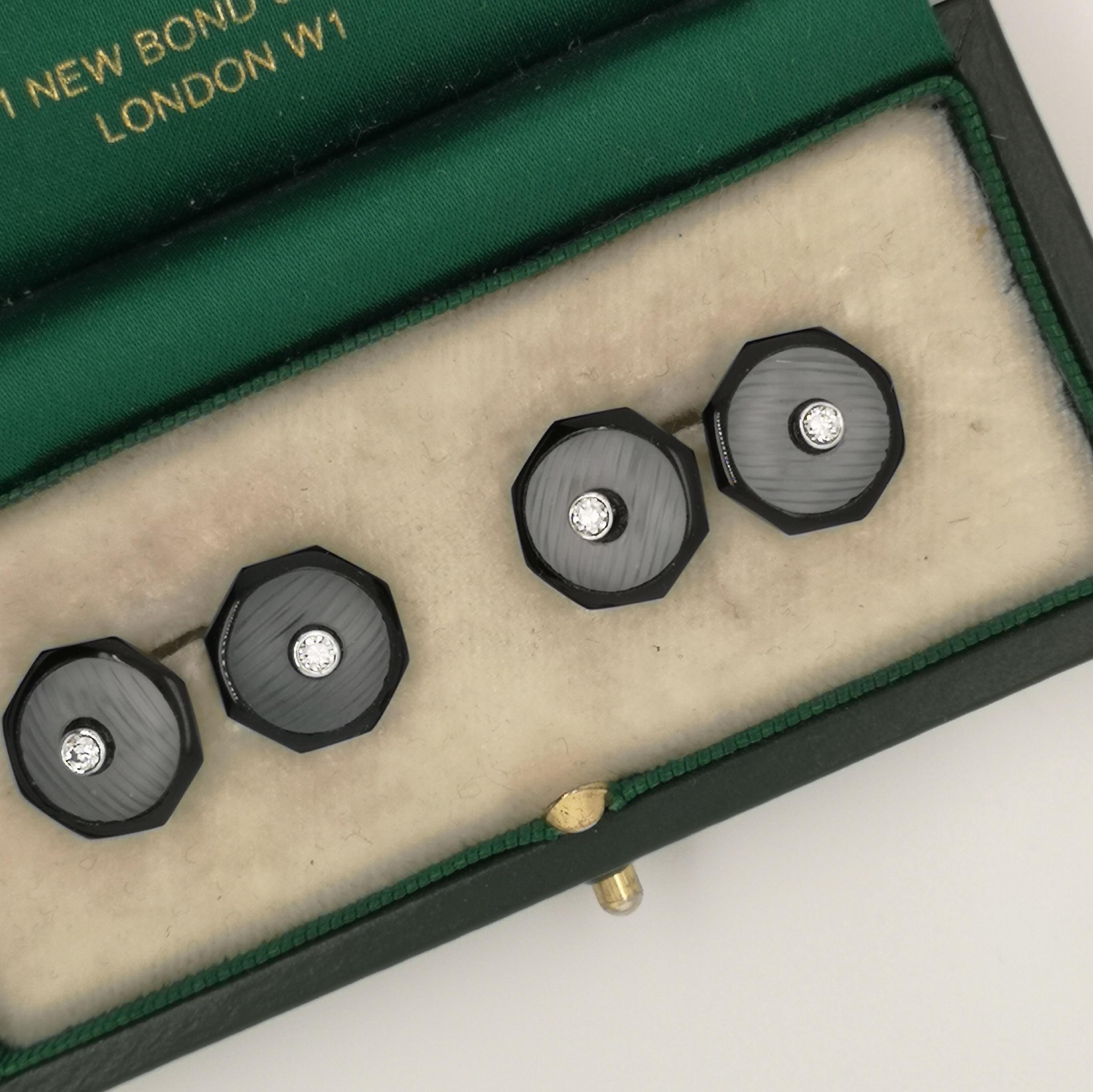 Manschettenknöpfe aus Bergkristall, schwarzem Onyx, Diamant und Gold im Zustand „Gut“ im Angebot in London, GB