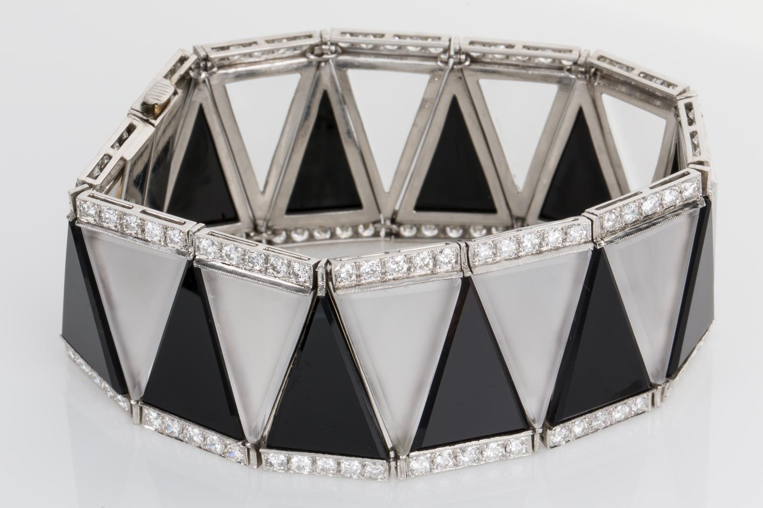 Women's Platinum Bracelet with Rock Crystal, Black Onyx & Diamonds For Sale