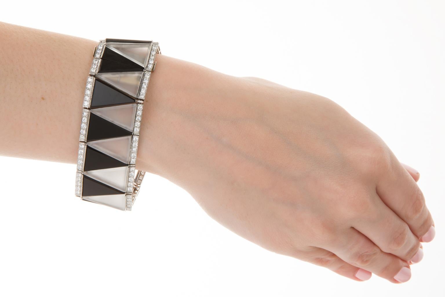 Platinum Bracelet with Rock Crystal, Black Onyx & Diamonds For Sale 1