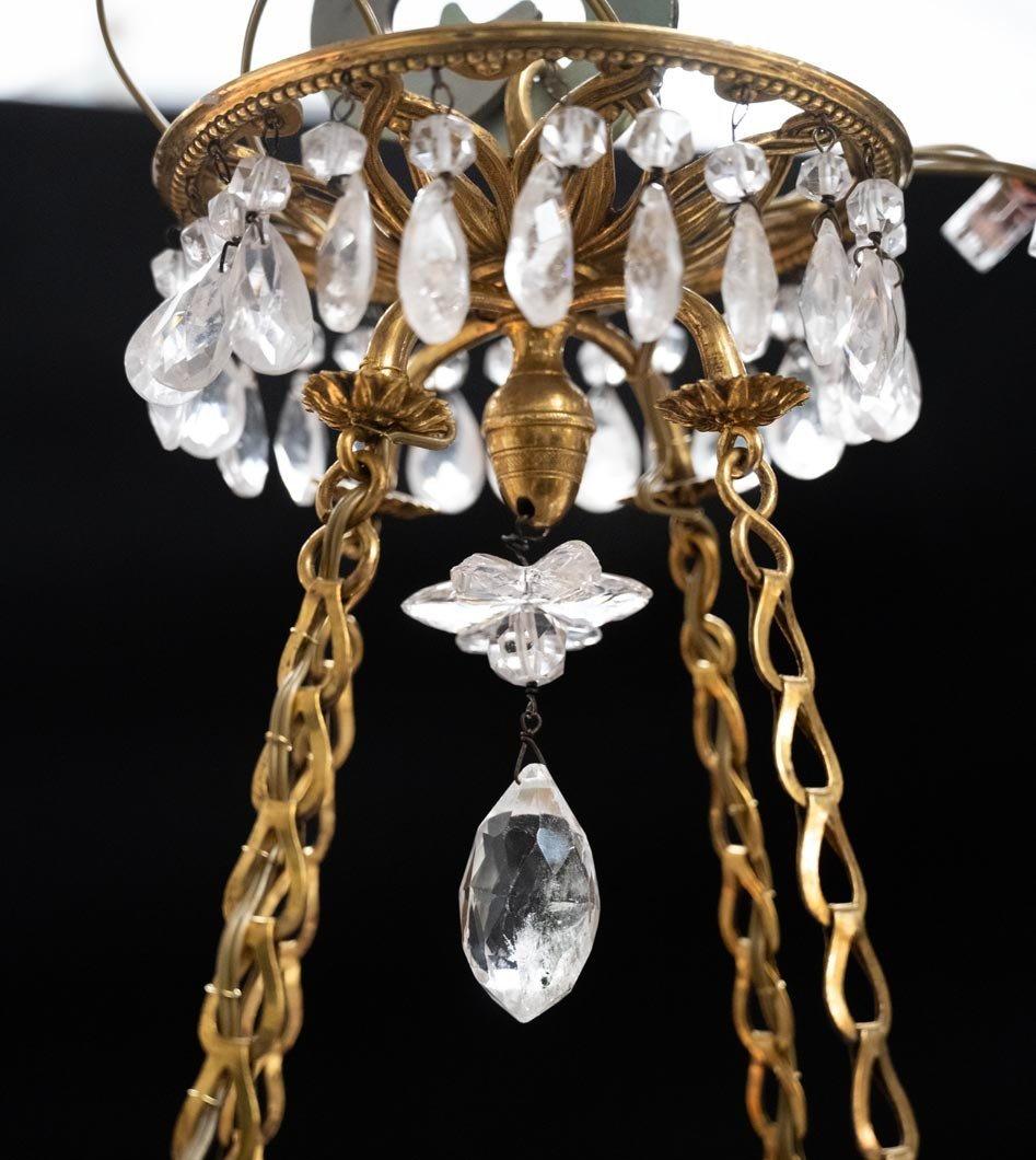 Swedish Rock Crystal, Blue Glass and Gilded Bronze Chandelier, Sweden, circa 1830 For Sale