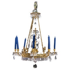 Rock Crystal, Blue Glass and Gilded Bronze Chandelier, Sweden, circa 1830