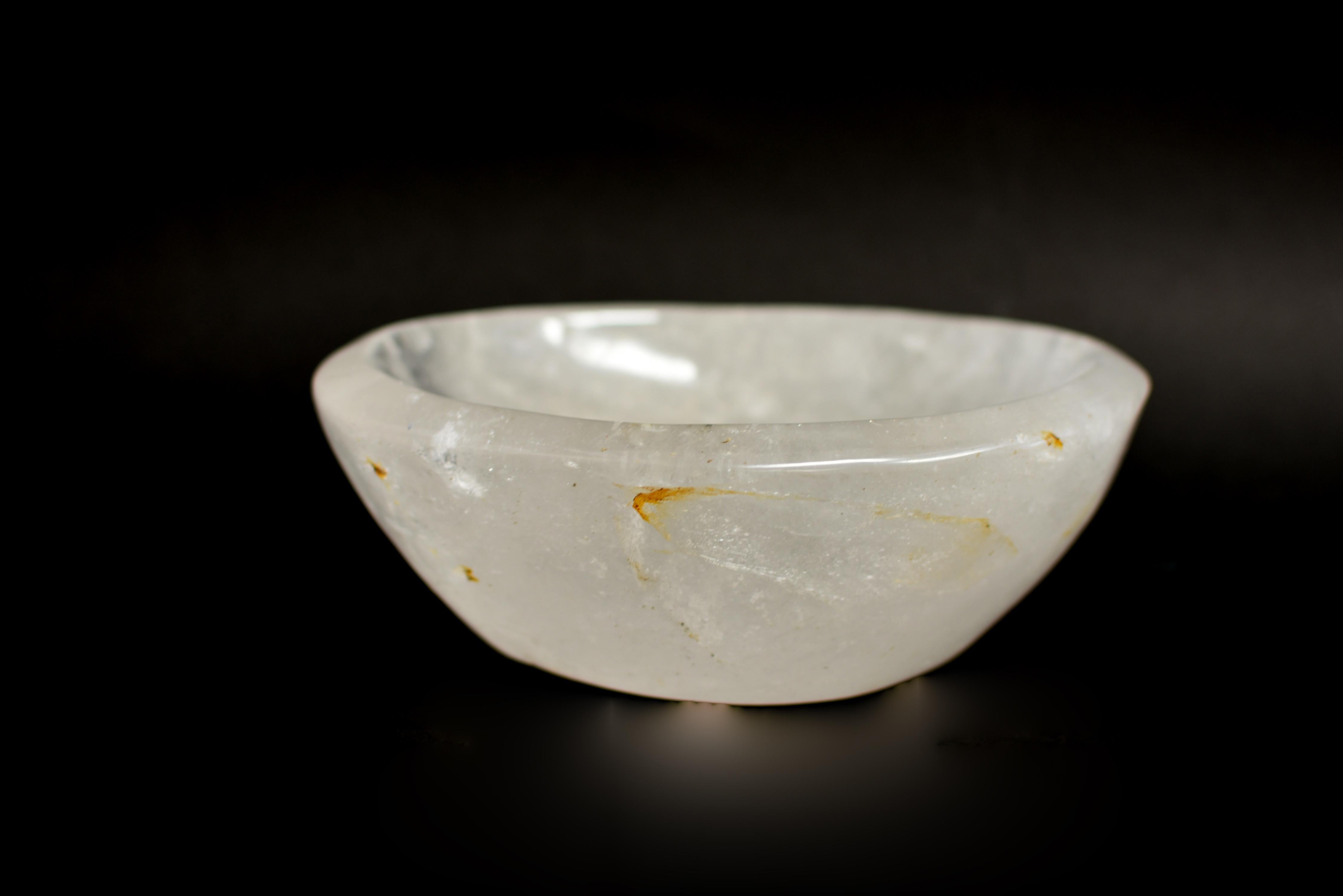 Malagasy Rock Crystal Bowl with Gold Rutile 7 Lb For Sale