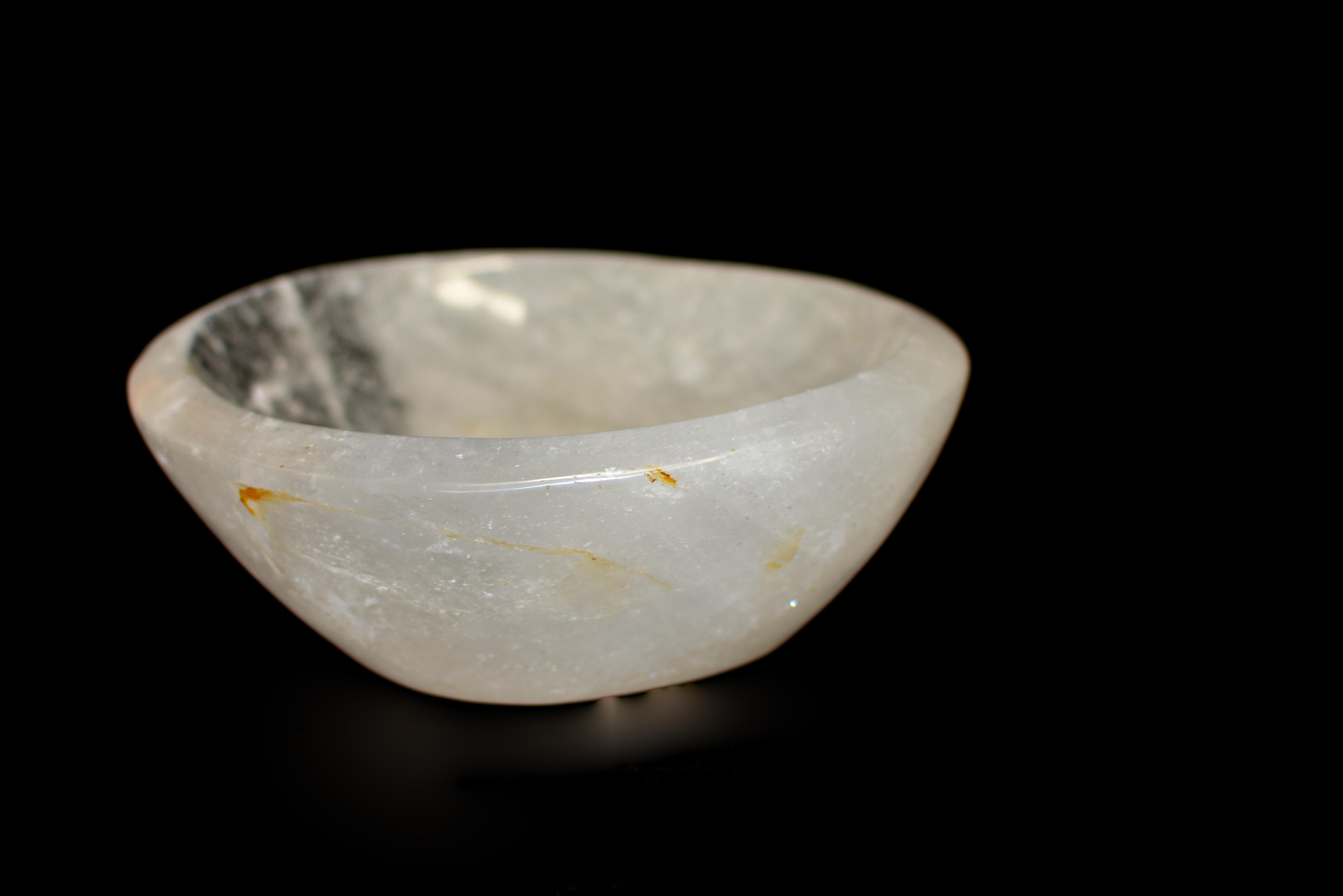 Hand-Carved Rock Crystal Bowl with Gold Rutile 7 Lb For Sale