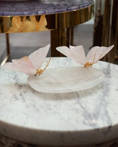 Rock Crystal Bowl with Pair of Rose Quartz Butterflies