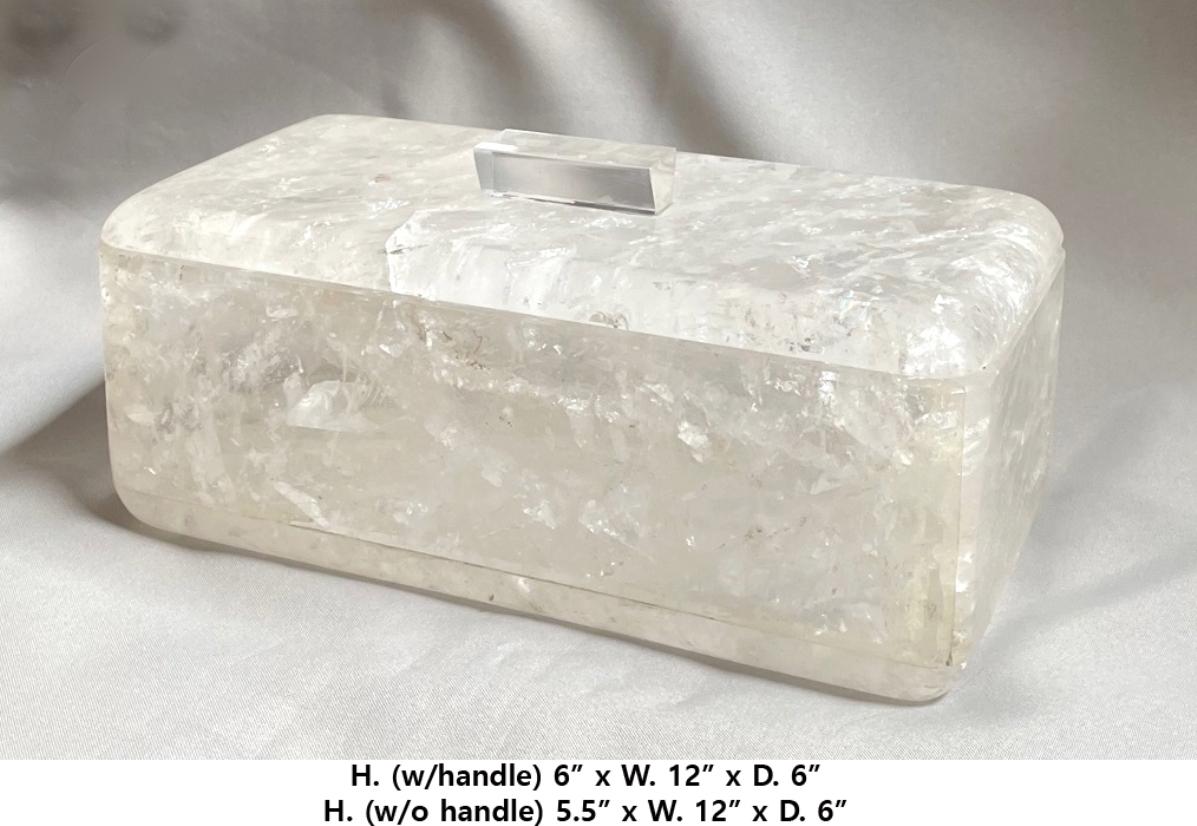 Impressive hand carved and hand polished Rock Crystal Box with Lucite handle.