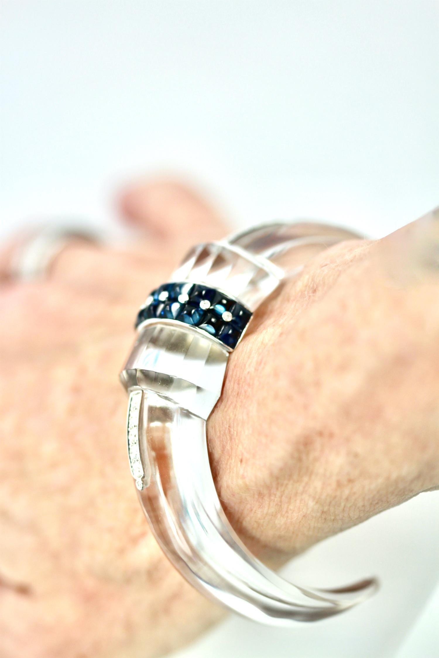 Artisan Rock Crystal Bracelet with Sapphires For Sale