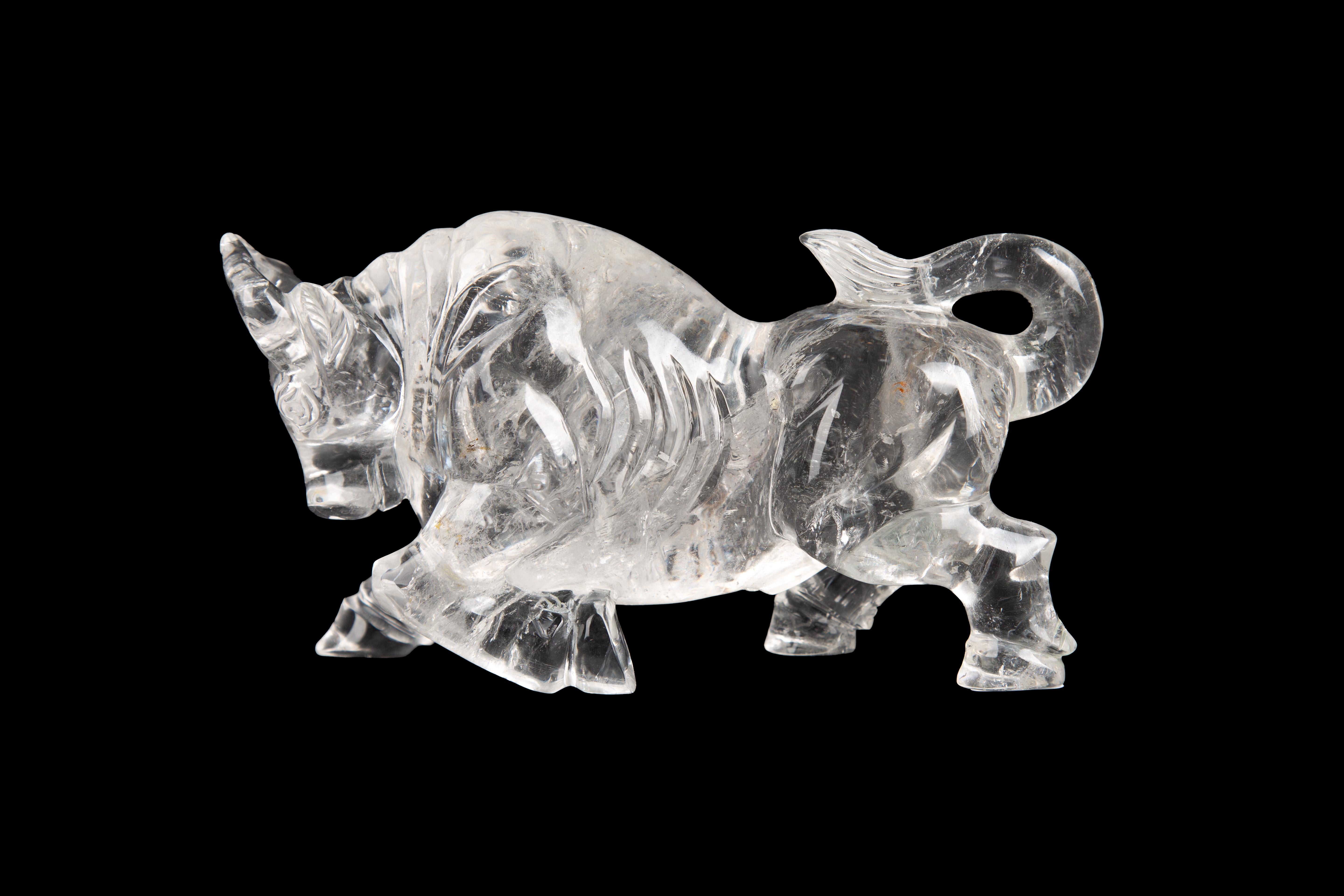 Rock Crystal Bull In New Condition For Sale In New York, NY